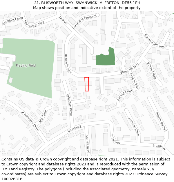 31, BLISWORTH WAY, SWANWICK, ALFRETON, DE55 1EH: Location map and indicative extent of plot