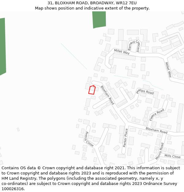 31, BLOXHAM ROAD, BROADWAY, WR12 7EU: Location map and indicative extent of plot