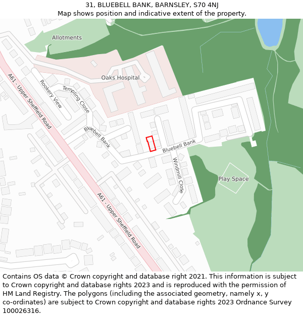 31, BLUEBELL BANK, BARNSLEY, S70 4NJ: Location map and indicative extent of plot