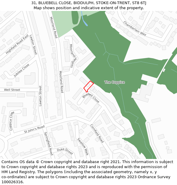 31, BLUEBELL CLOSE, BIDDULPH, STOKE-ON-TRENT, ST8 6TJ: Location map and indicative extent of plot