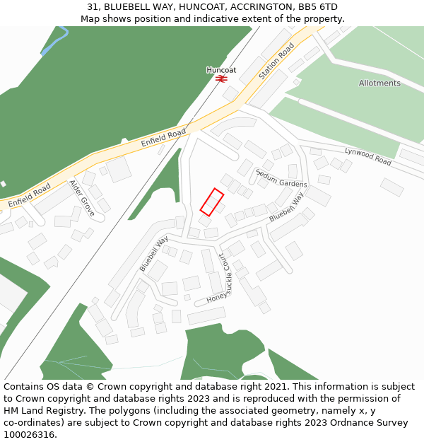 31, BLUEBELL WAY, HUNCOAT, ACCRINGTON, BB5 6TD: Location map and indicative extent of plot