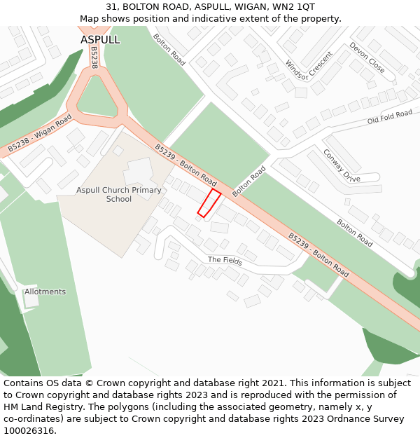 31, BOLTON ROAD, ASPULL, WIGAN, WN2 1QT: Location map and indicative extent of plot