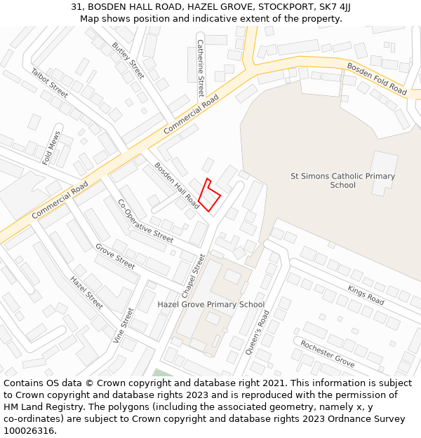 31, BOSDEN HALL ROAD, HAZEL GROVE, STOCKPORT, SK7 4JJ: Location map and indicative extent of plot