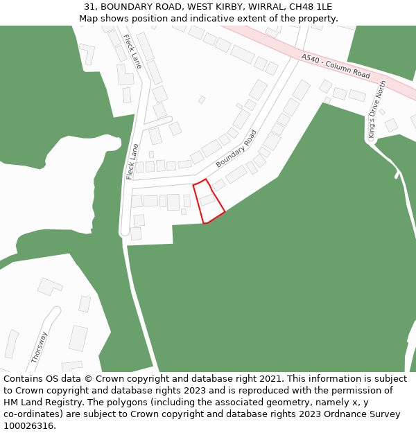 31, BOUNDARY ROAD, WEST KIRBY, WIRRAL, CH48 1LE: Location map and indicative extent of plot