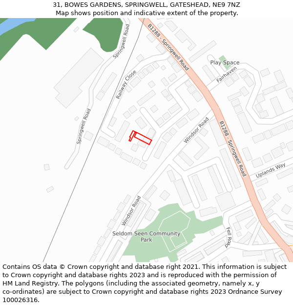 31, BOWES GARDENS, SPRINGWELL, GATESHEAD, NE9 7NZ: Location map and indicative extent of plot