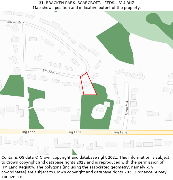 31, BRACKEN PARK, SCARCROFT, LEEDS, LS14 3HZ: Location map and indicative extent of plot