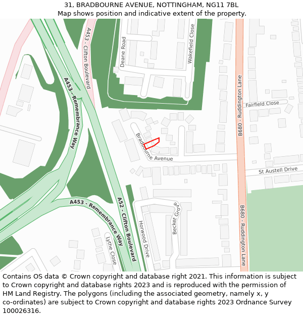 31, BRADBOURNE AVENUE, NOTTINGHAM, NG11 7BL: Location map and indicative extent of plot