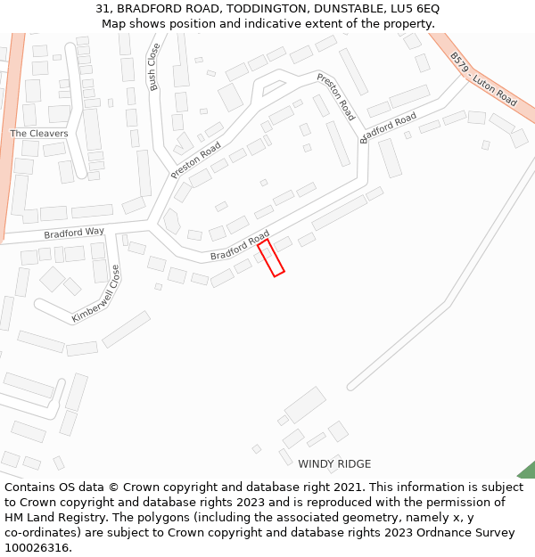 31, BRADFORD ROAD, TODDINGTON, DUNSTABLE, LU5 6EQ: Location map and indicative extent of plot