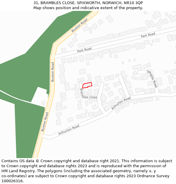 31, BRAMBLES CLOSE, SPIXWORTH, NORWICH, NR10 3QP: Location map and indicative extent of plot