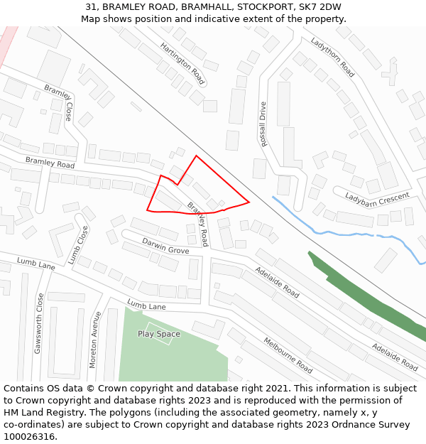 31, BRAMLEY ROAD, BRAMHALL, STOCKPORT, SK7 2DW: Location map and indicative extent of plot