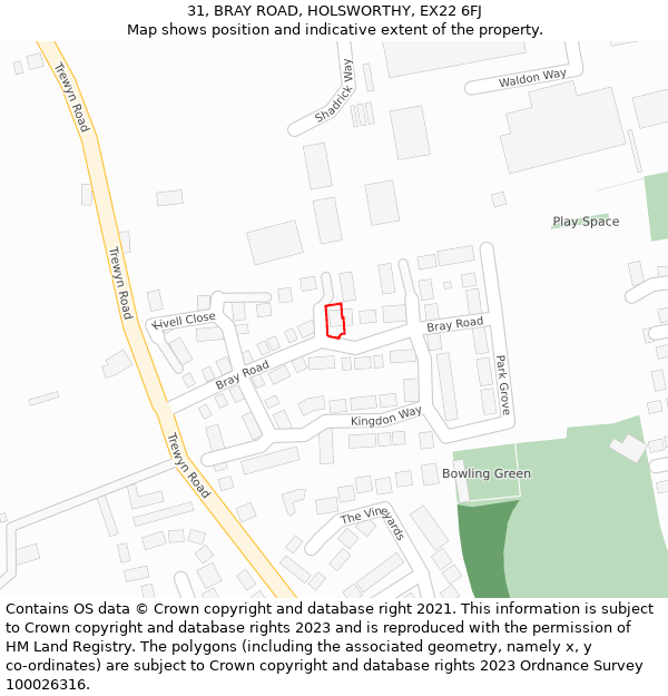 31, BRAY ROAD, HOLSWORTHY, EX22 6FJ: Location map and indicative extent of plot