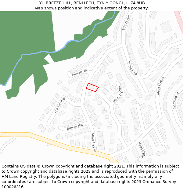 31, BREEZE HILL, BENLLECH, TYN-Y-GONGL, LL74 8UB: Location map and indicative extent of plot