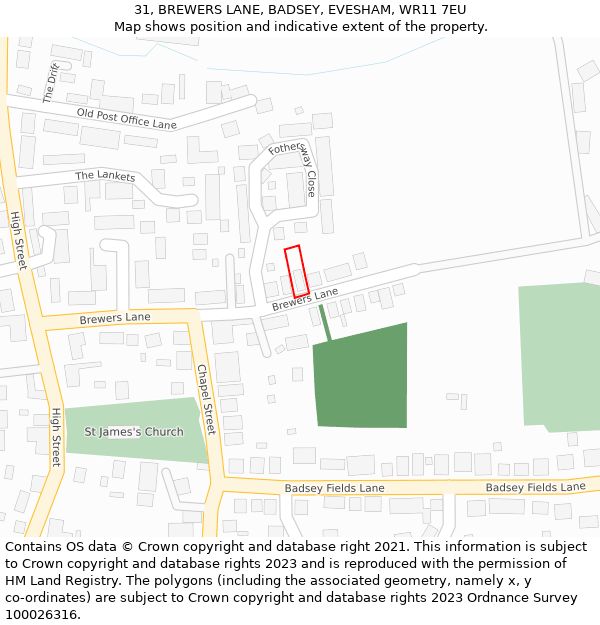 31, BREWERS LANE, BADSEY, EVESHAM, WR11 7EU: Location map and indicative extent of plot