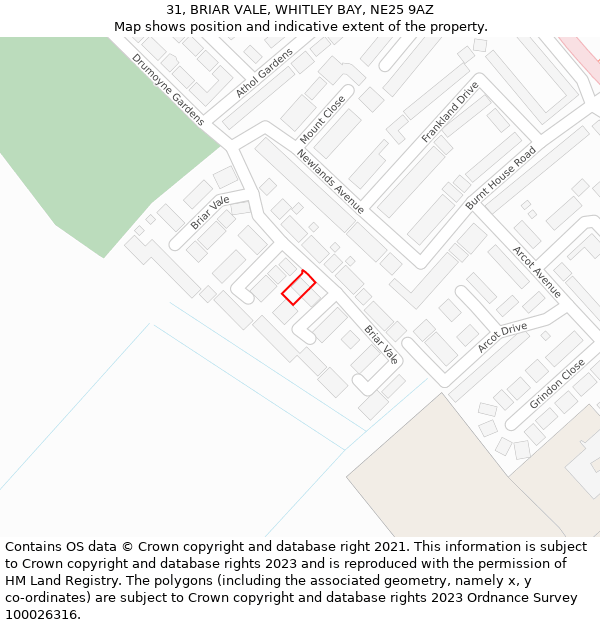 31, BRIAR VALE, WHITLEY BAY, NE25 9AZ: Location map and indicative extent of plot