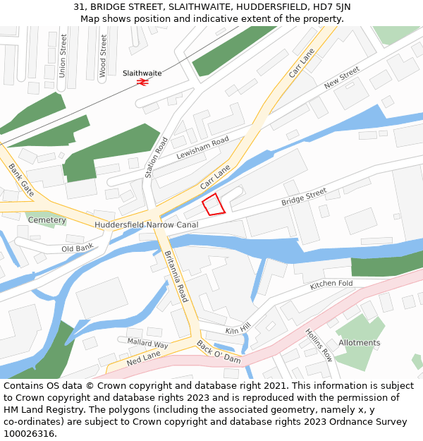 31, BRIDGE STREET, SLAITHWAITE, HUDDERSFIELD, HD7 5JN: Location map and indicative extent of plot