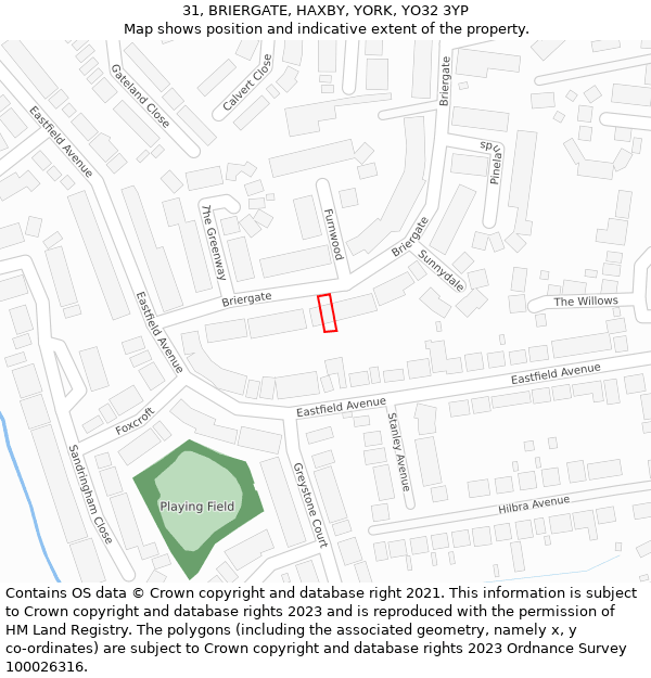 31, BRIERGATE, HAXBY, YORK, YO32 3YP: Location map and indicative extent of plot