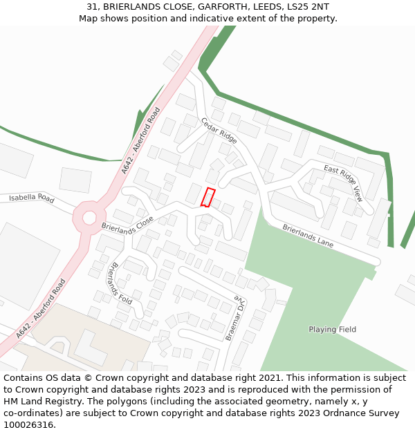 31, BRIERLANDS CLOSE, GARFORTH, LEEDS, LS25 2NT: Location map and indicative extent of plot