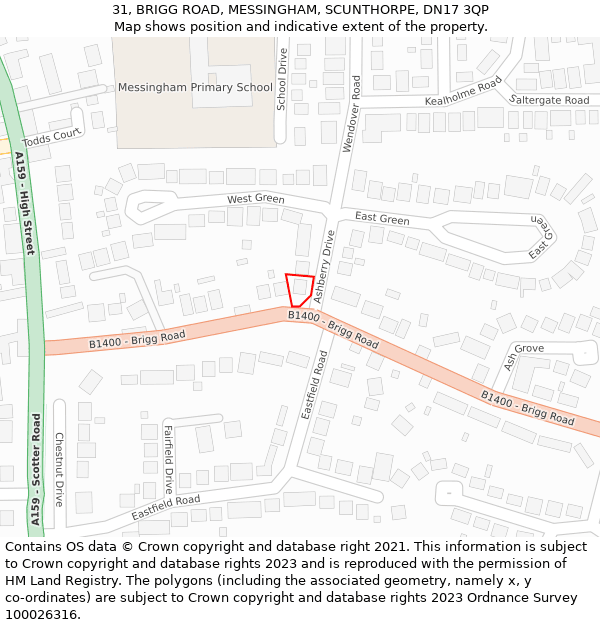 31, BRIGG ROAD, MESSINGHAM, SCUNTHORPE, DN17 3QP: Location map and indicative extent of plot