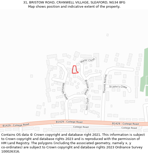 31, BRISTOW ROAD, CRANWELL VILLAGE, SLEAFORD, NG34 8FG: Location map and indicative extent of plot