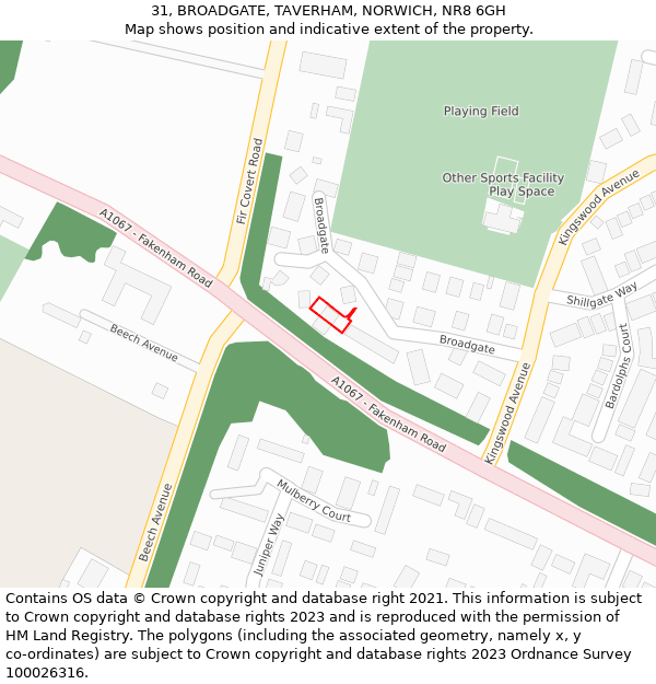 31, BROADGATE, TAVERHAM, NORWICH, NR8 6GH: Location map and indicative extent of plot