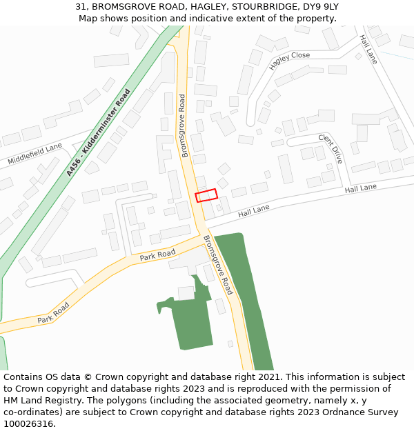 31, BROMSGROVE ROAD, HAGLEY, STOURBRIDGE, DY9 9LY: Location map and indicative extent of plot