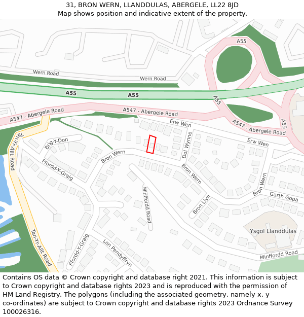 31, BRON WERN, LLANDDULAS, ABERGELE, LL22 8JD: Location map and indicative extent of plot