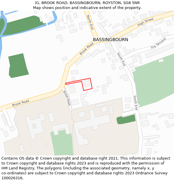 31, BROOK ROAD, BASSINGBOURN, ROYSTON, SG8 5NR: Location map and indicative extent of plot