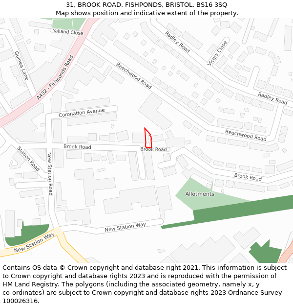 31, BROOK ROAD, FISHPONDS, BRISTOL, BS16 3SQ: Location map and indicative extent of plot