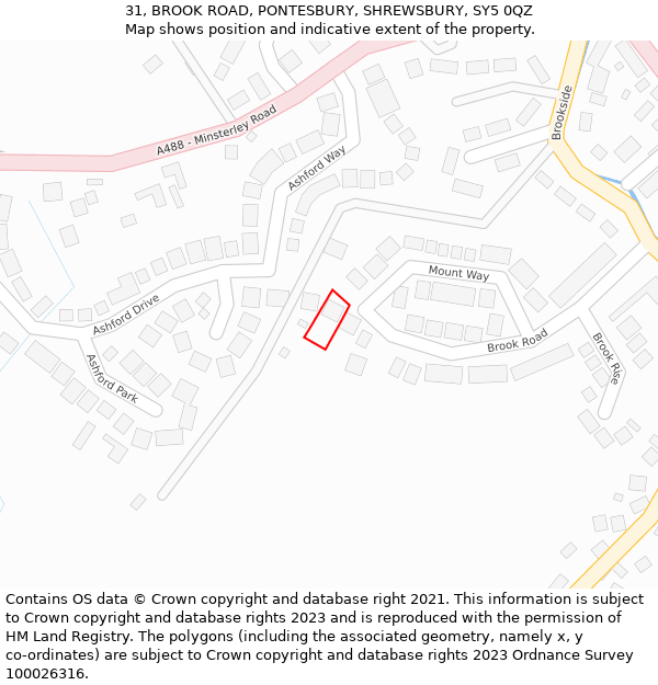 31, BROOK ROAD, PONTESBURY, SHREWSBURY, SY5 0QZ: Location map and indicative extent of plot