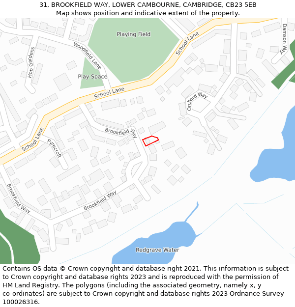 31, BROOKFIELD WAY, LOWER CAMBOURNE, CAMBRIDGE, CB23 5EB: Location map and indicative extent of plot