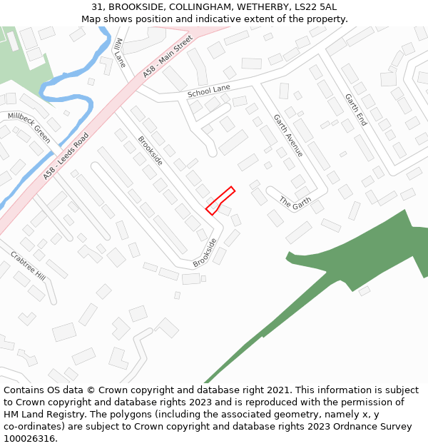 31, BROOKSIDE, COLLINGHAM, WETHERBY, LS22 5AL: Location map and indicative extent of plot