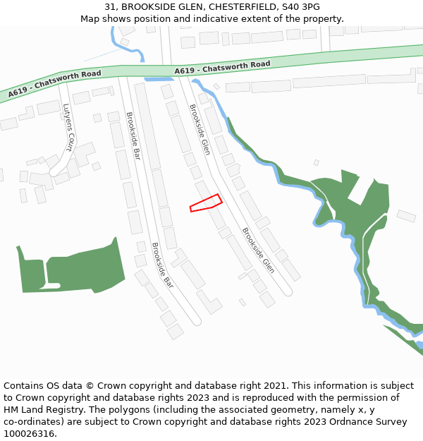 31, BROOKSIDE GLEN, CHESTERFIELD, S40 3PG: Location map and indicative extent of plot