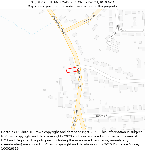 31, BUCKLESHAM ROAD, KIRTON, IPSWICH, IP10 0PD: Location map and indicative extent of plot