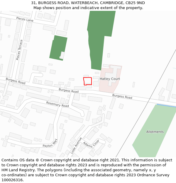 31, BURGESS ROAD, WATERBEACH, CAMBRIDGE, CB25 9ND: Location map and indicative extent of plot