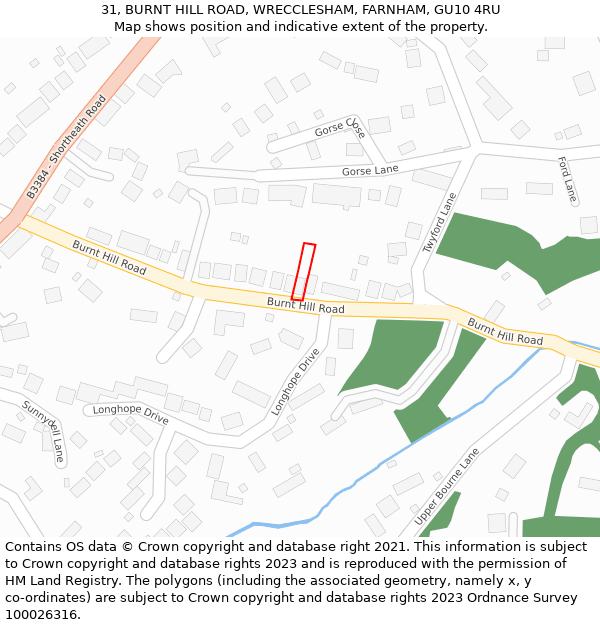 31, BURNT HILL ROAD, WRECCLESHAM, FARNHAM, GU10 4RU: Location map and indicative extent of plot