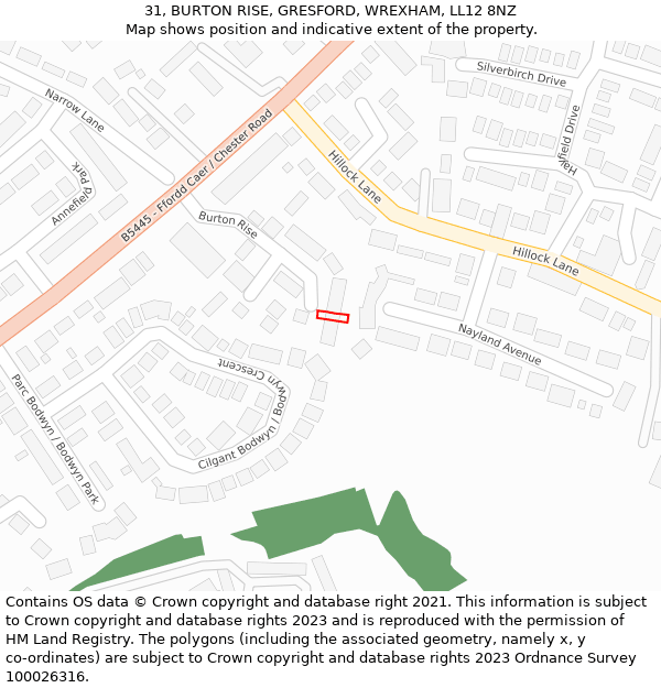 31, BURTON RISE, GRESFORD, WREXHAM, LL12 8NZ: Location map and indicative extent of plot