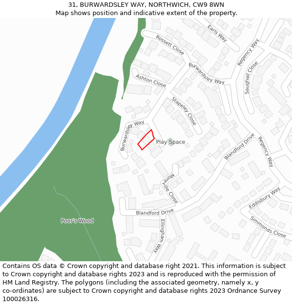 31, BURWARDSLEY WAY, NORTHWICH, CW9 8WN: Location map and indicative extent of plot