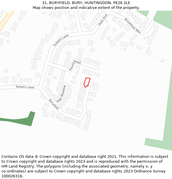 31, BURYFIELD, BURY, HUNTINGDON, PE26 2LE: Location map and indicative extent of plot