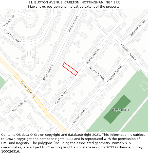 31, BUXTON AVENUE, CARLTON, NOTTINGHAM, NG4 3RR: Location map and indicative extent of plot