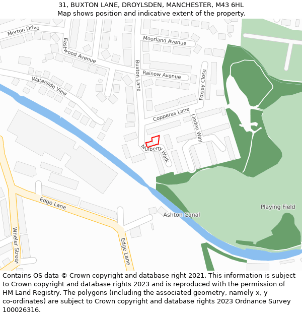 31, BUXTON LANE, DROYLSDEN, MANCHESTER, M43 6HL: Location map and indicative extent of plot