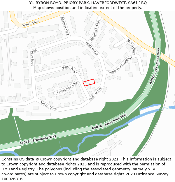 31, BYRON ROAD, PRIORY PARK, HAVERFORDWEST, SA61 1RQ: Location map and indicative extent of plot