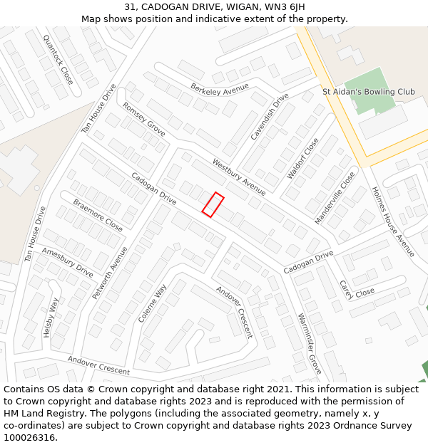 31, CADOGAN DRIVE, WIGAN, WN3 6JH: Location map and indicative extent of plot