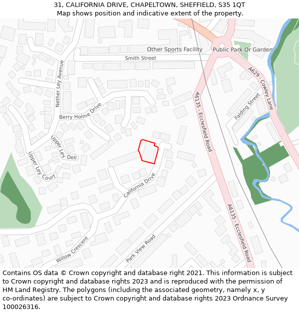 31, CALIFORNIA DRIVE, CHAPELTOWN, SHEFFIELD, S35 1QT: Location map and indicative extent of plot