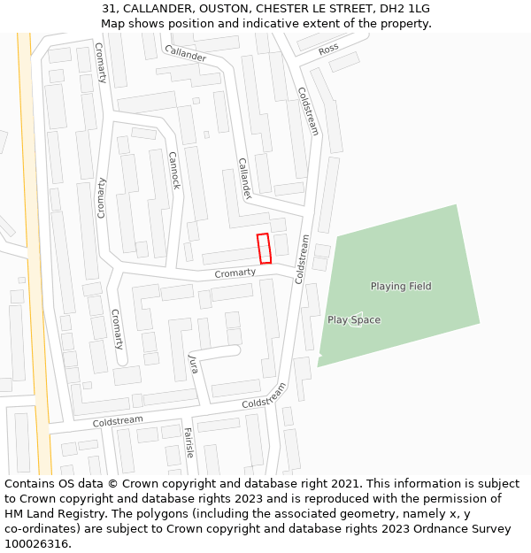 31, CALLANDER, OUSTON, CHESTER LE STREET, DH2 1LG: Location map and indicative extent of plot