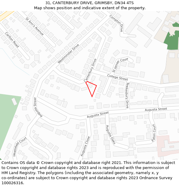 31, CANTERBURY DRIVE, GRIMSBY, DN34 4TS: Location map and indicative extent of plot