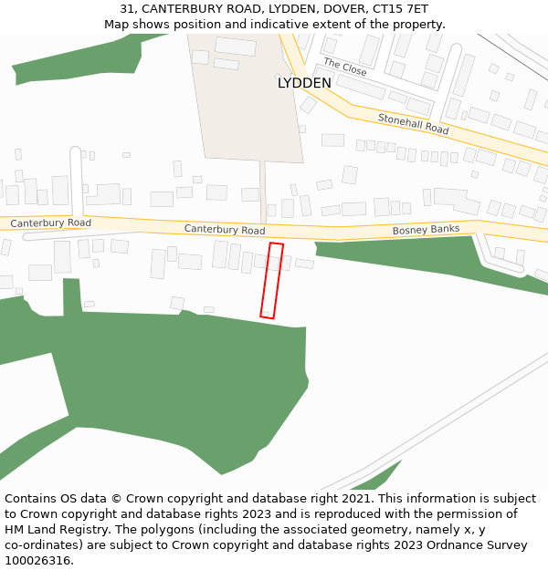 31, CANTERBURY ROAD, LYDDEN, DOVER, CT15 7ET: Location map and indicative extent of plot