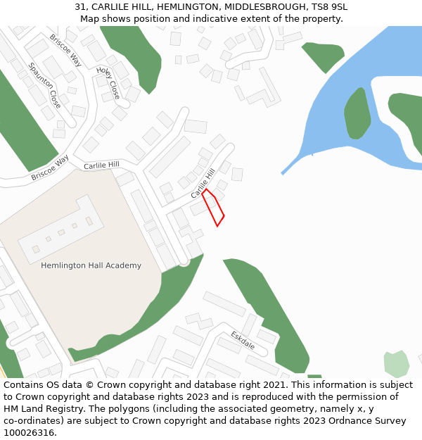 31, CARLILE HILL, HEMLINGTON, MIDDLESBROUGH, TS8 9SL: Location map and indicative extent of plot