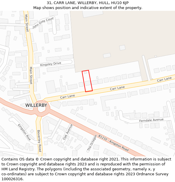 31, CARR LANE, WILLERBY, HULL, HU10 6JP: Location map and indicative extent of plot