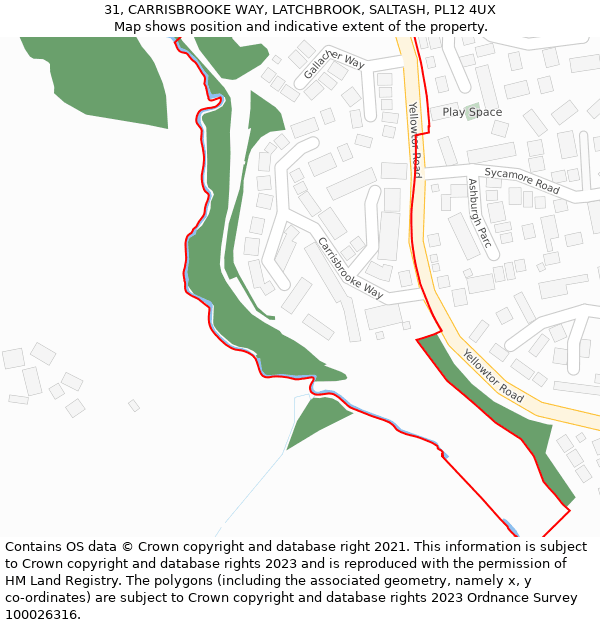 31, CARRISBROOKE WAY, LATCHBROOK, SALTASH, PL12 4UX: Location map and indicative extent of plot