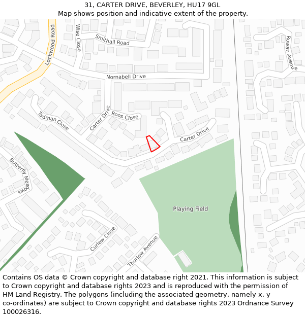 31, CARTER DRIVE, BEVERLEY, HU17 9GL: Location map and indicative extent of plot